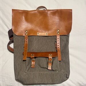 Stylish Leather and Gray Canvas Backpack